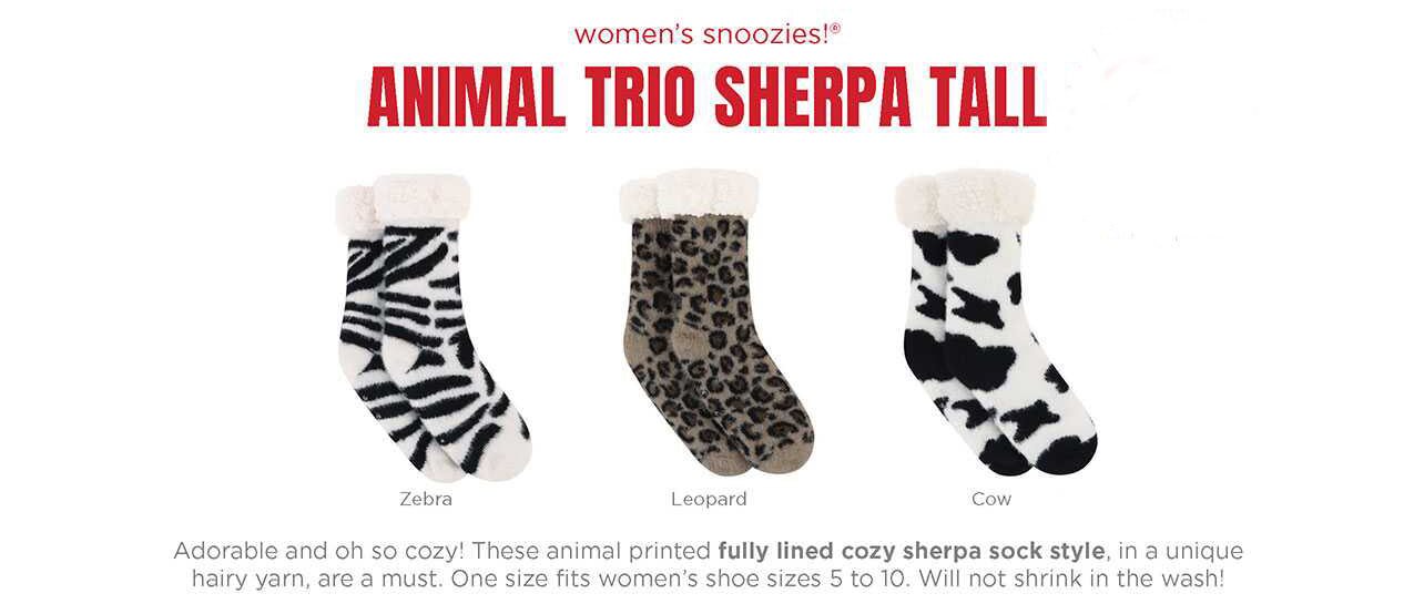 Snoozies! Women's Animal Trio Sherpa Tall Socks