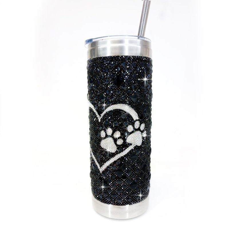 DIAMONDS IN THE RUFF TUMBLER | BLACK WITH SILVER PAW by Jacqueline Kent