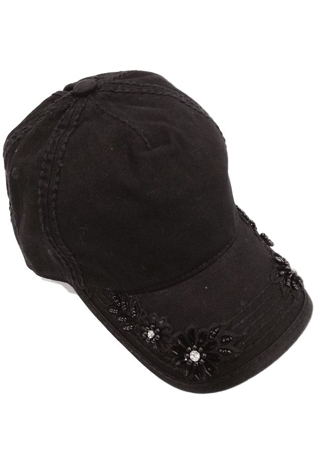 Floral Glitz Embroidery on Bill Ponytail Baseball Cap by  display picture 2