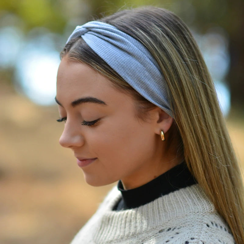 Lush Ribbed Twist Turban Headband Grey Headbands of Hope