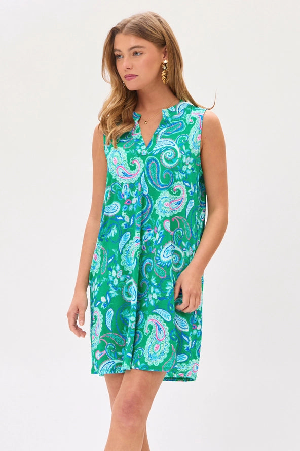 Dear Scarlett | Emerald Paisley Sleeveless Mini Dress with Pockets