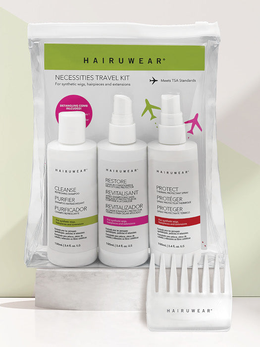 4PC Necessities Travel Kit by HairUWear | Cleanse | Restore| Protect  | Wide Tooth Comb