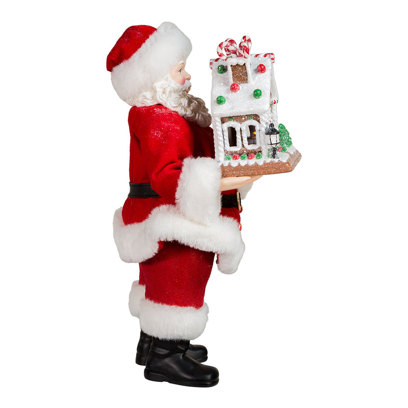 Kurt Adler 12" Fabriché™ Battery-Operated Santa With Light-Up Gingerbread House