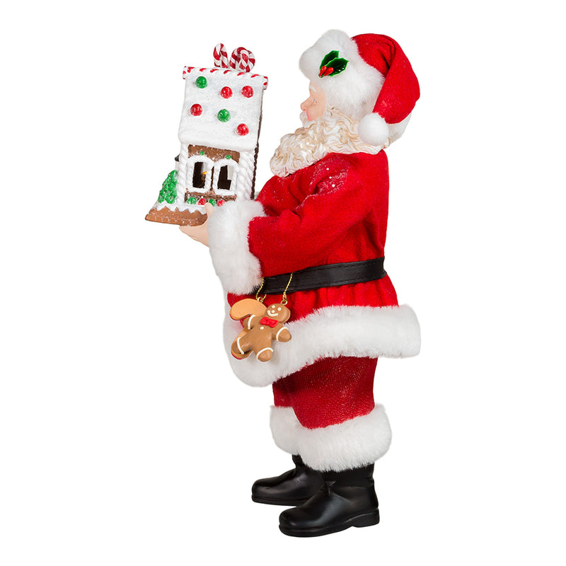 Kurt Adler 12" Fabriché™ Battery-Operated Santa With Light-Up Gingerbread House