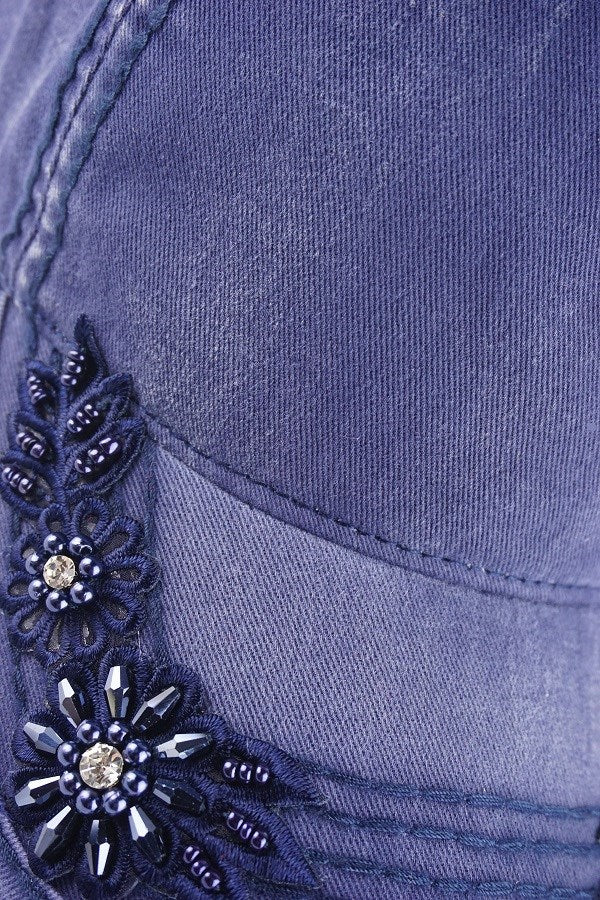 Floral Glitz Embroidery on Bill Ponytail Baseball Cap by Olive & Pique