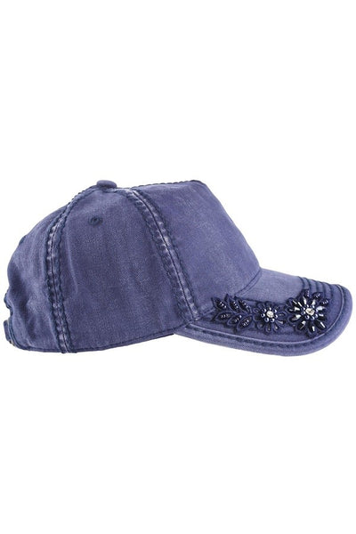 Floral Glitz Embroidery on Bill Ponytail Baseball Cap by Olive & Pique