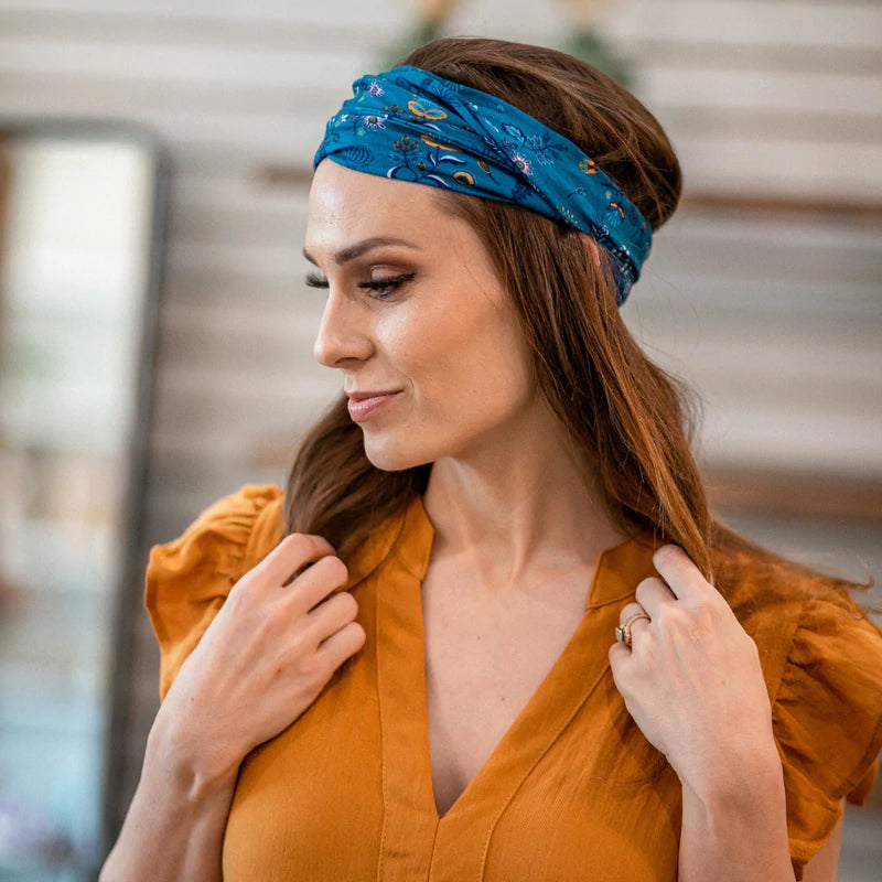 Navy Antique Floral Tube Turban | Headbands of Hope